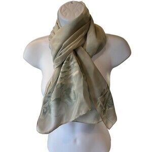 Liz Claiborne Scarf Silk Soft Green Floral Rose Design 17x 56" Vintage EUC